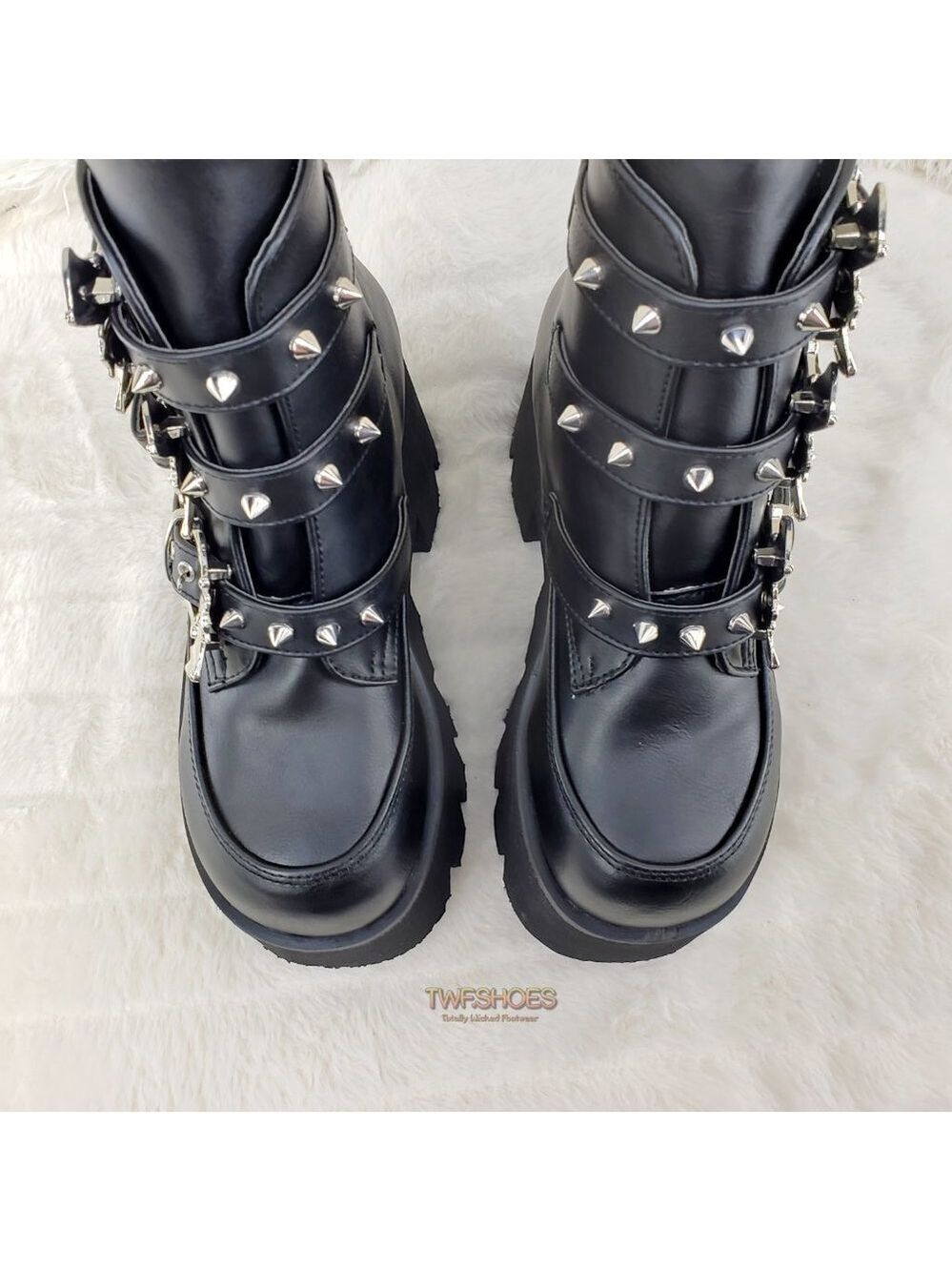 Ashes Bat Buckle 3.5" Platform Goth Punk Boots Restocked - Picture 11 of 12
